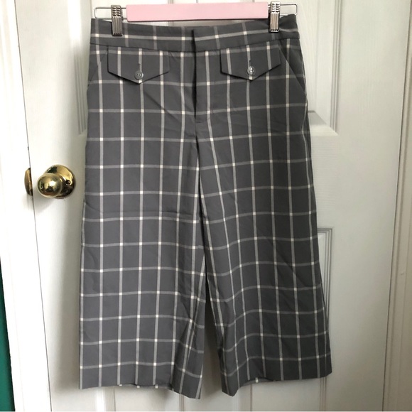 Anthropologie Cartonnier high waist wide leg capri pants gray gridlock size 0 - Picture 4 of 9